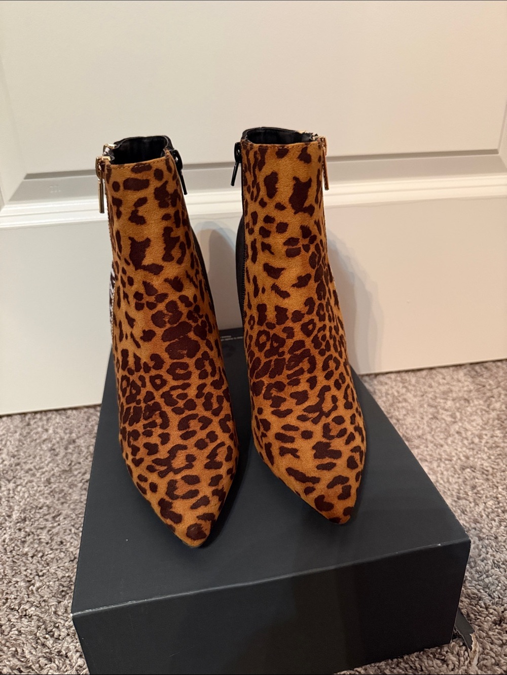 Leopard Print Pointed Toe Ankle Boots - Women's